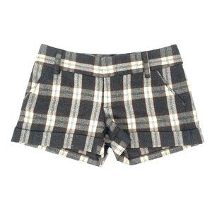 Alice+Olivia Size 6 Wool Shorts Plaid Grey Brown Flat Front Short